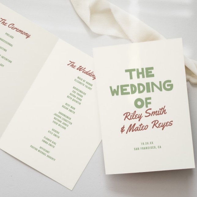 Retro-moderne funky Erdtöne-Hochzeit  Programm (Von Creator hochgeladen)