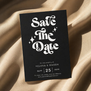 Retro Moderne Groovy Fette Weiße Schrift Hochzeit Save The Date
