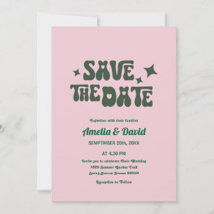 Retro moderne Groovy rosa, grüne Hochzeitseinladun Einladung