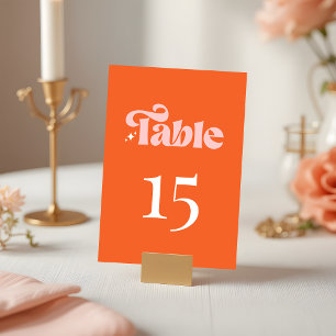 Retro-Moderne Groovy-Schrift Korallenrosa Orange Tischnummer