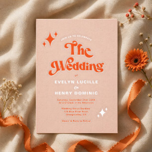 Retro Moderne Groovy Script Sanfte Orange Hochzeit Einladung