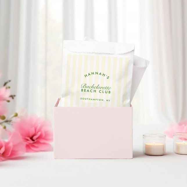 Retro Moderne, grüne und gelbe Streifen Bacheloret Geschenktütchen (Retro Modern Green & Yellow Stripes Bachelorette Favor Bag)