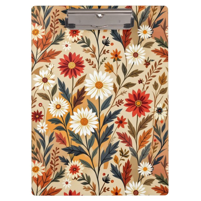 Retro-Moderne Herbstblumen Klemmbrett (Vorderseite)