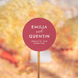 Retro Moderne Kirschrote Hochzeit Danke-Gastgesche Runder Aufkleber