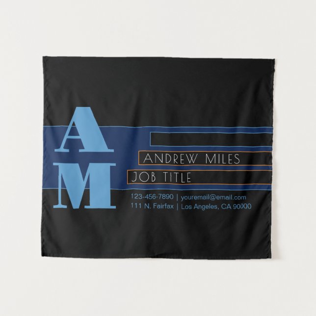 Retro-moderne Monogram & bearbeitbare Formen & Far Wandteppich (Vorderseite (Horizontal))