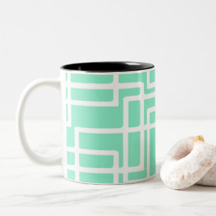 Retro Moderne Rechtecke auf verwässertem Aqua Zweifarbige Tasse