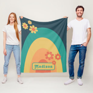 Retro moderne Regenbogen-Daisy-Name Fleecedecke