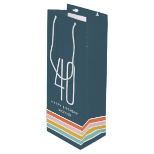 Retro Moderne Regenbogenstreifen Geburtstag 40. Ge Geschenktüte Für Weinflaschen