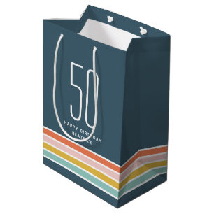 Retro Moderne Regenbogenstreifen Geburtstag 50. Ge Mittlere Geschenktüte