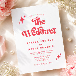 Retro Moderne Rot-Weiße Hochzeit Einladung