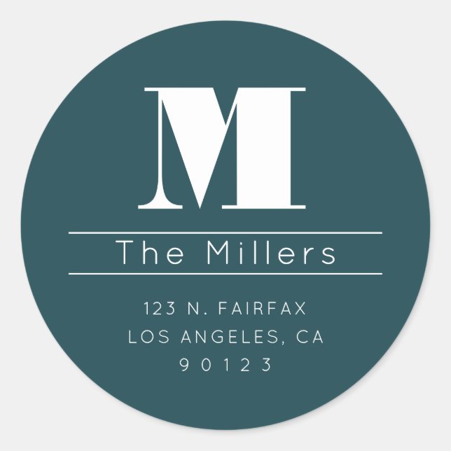 Retro-moderne Rücksendeadresse von Nachnamen und M Runder Aufkleber (Vorderseite)