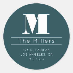 Retro-moderne Rücksendeadresse von Nachnamen und M Runder Aufkleber
