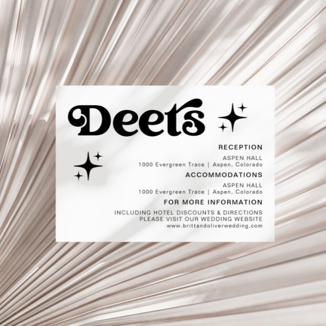 Retro Moderne Schwarz-Weiß-Hochzeitsdetails Begleitkarte (Von Creator hochgeladen)