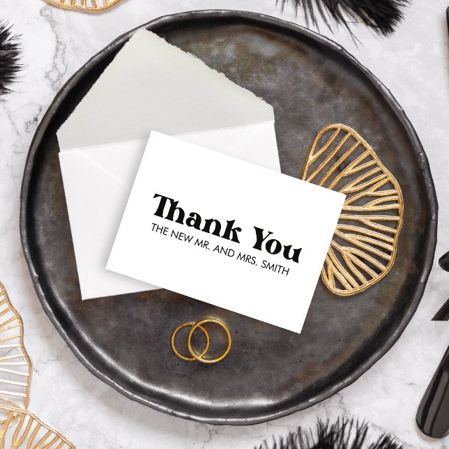 Retro Moderne Schwarze Fett & Chic Hochzeit Dankeskarte (Bold & Chic Retro Modern Black Wedding Thank you Card)