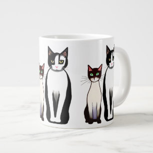 Retro Moderne schwarze und weiße Katze und Kitten Jumbo-Tasse