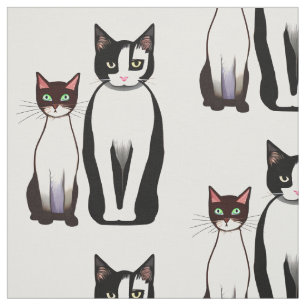 Retro Moderne schwarze und weiße Katze und Kitten Stoff