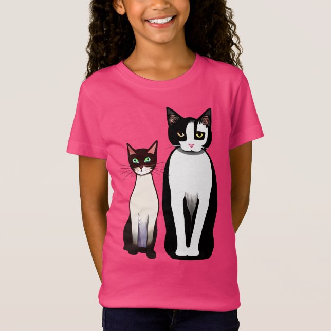 Retro Moderne schwarze und weiße Katze und Kitten T-Shirt (Vorderseite)