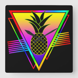 Retro moderne Silhouette Ananas Sommerfrucht Quadratische Wanduhr