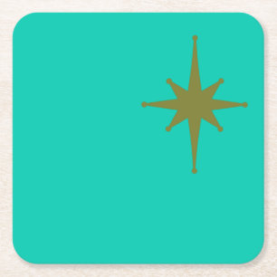 Retro Moderne Sternexplosion Mitte des Jahrhundert Rechteckiger Pappuntersetzer