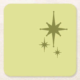 Retro Moderne Sternexplosion Trio Olive Rechteckiger Pappuntersetzer