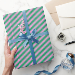 Retro-moderne, vornehme rosa-grüne Streifenmuster Geschenkpapier