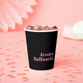 Retro-moderner bearbeitbarer Text | Schwarz & Pink Pappbecher
