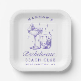 Retro Moderner Cocktail Bachelorette Lila Pappteller