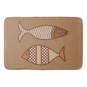 Retro Moderner Fisch, Tan, Beige und leicht braun Badematte
