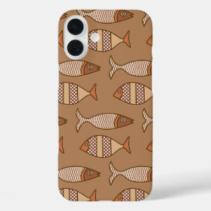 Retro Moderner Fisch, Tan, Beige und leicht braun iPhone 16 Plus Hülle