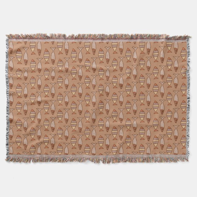 Retro Moderner Fisch, Tan, Beige und leicht braun Decke (Vorderseite)