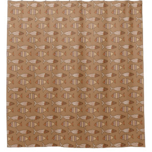 Retro Moderner Fisch, Tan, Beige und leicht braun Duschvorhang