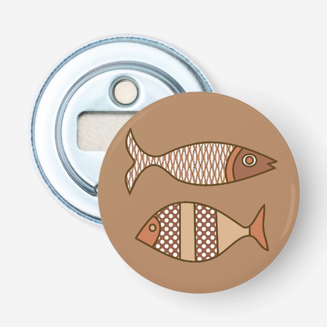 Retro Moderner Fisch, Tan, Beige und leicht braun Flaschenöffner (Vorderseite)