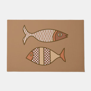 Retro Moderner Fisch, Tan, Beige und leicht braun Fußmatte