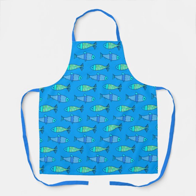 Retro Moderner Fisch, Türkis und Cerulean Blue Schürze (Vorderseite)