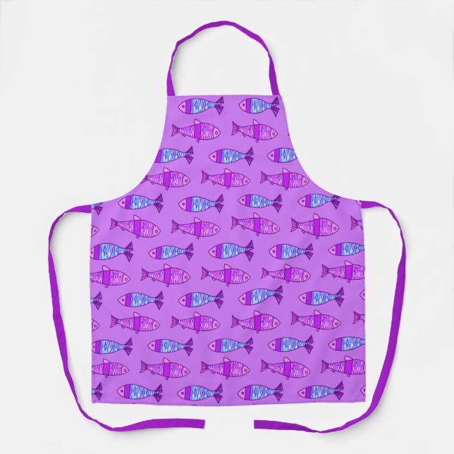 Retro Moderner Fisch, Violett & Amethyst Lila Schürze (Vorderseite)