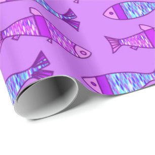 Retro Moderner Fisch, Violett und Amethyst Lila Geschenkpapier