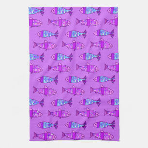 Retro Moderner Fisch, Violett und Amethyst Lila Küchentuch