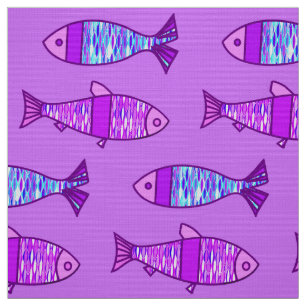 Retro Moderner Fisch, Violett und Amethyst Lila Stoff