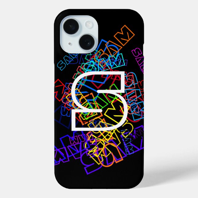 Retro-moderner Name & Monogram Helle Farben & Schw Case-Mate iPhone Hülle (Rückseite)