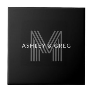 Retro-moderner Name/n Editierbares Monogramm Schwa Fliese