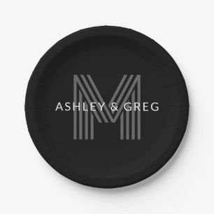 Retro-moderner Name/n Editierbares Monogramm Schwa Pappteller