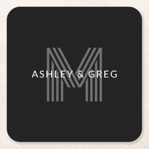 Retro moderner Name/n editierbares Monogramm Schwa Rechteckiger Pappuntersetzer