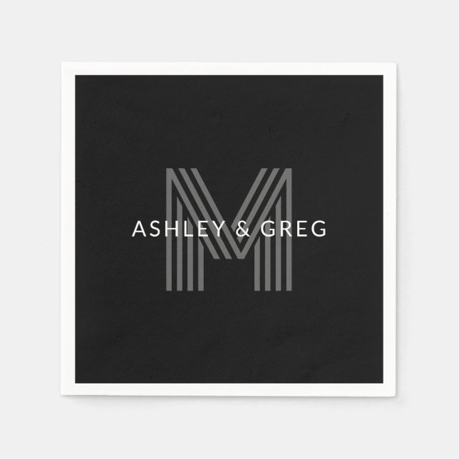 Retro moderner Name/n editierbares Monogramm Schwa Serviette (Vorderseite)