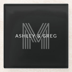 Retro Moderner Name/s Editierbares Monogramm Schwa Glasuntersetzer