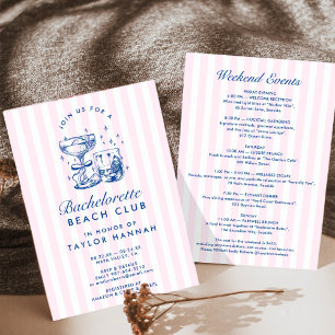 Retro-moderner rosa und blauer Junggesellinnenabsc Einladung