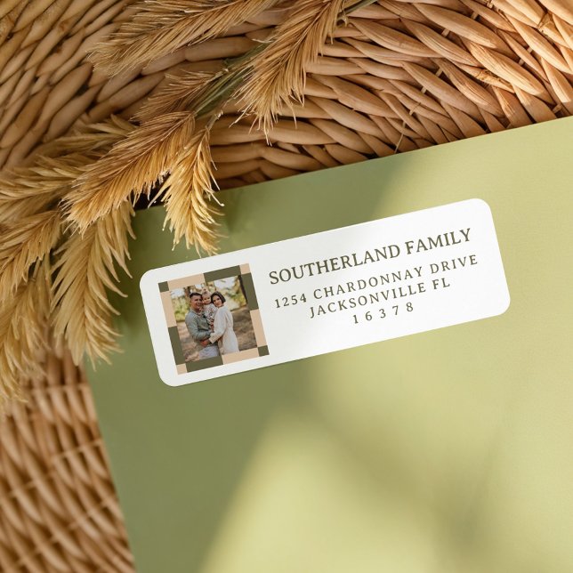 Retro Modernes Foto eines karierten Musters (Retro Modern Checkered Pattern Family Photo Label)