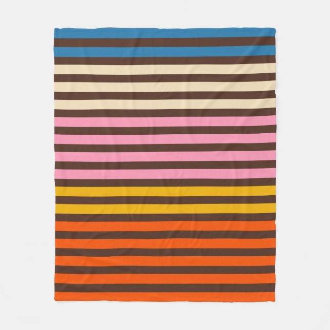 Retro Modernes gestreiftes Muster braun orange ros Fleecedecke (Vorderseite)