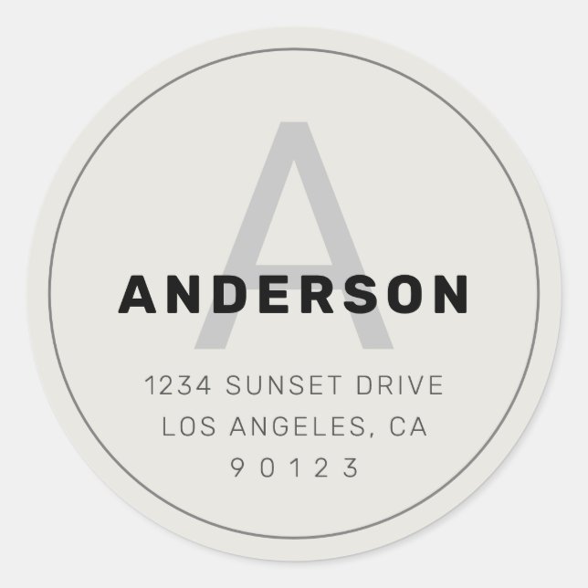 Retro-Modernes Monogramm | Schwarz-Grau-Off-Weiß Runder Aufkleber (Vorderseite)