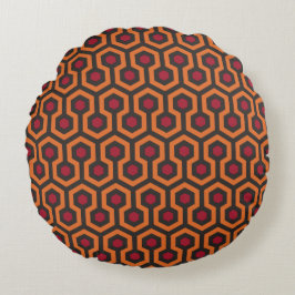 Retro modernes orange rotbraunes Hexagon-Muster Rundes Kissen