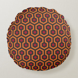 Retro modernes orange rotbraunes Hexagon-Muster Rundes Kissen